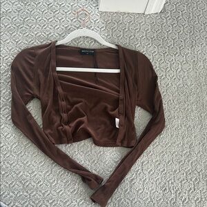 Brown Ribbed Cropped Sweater